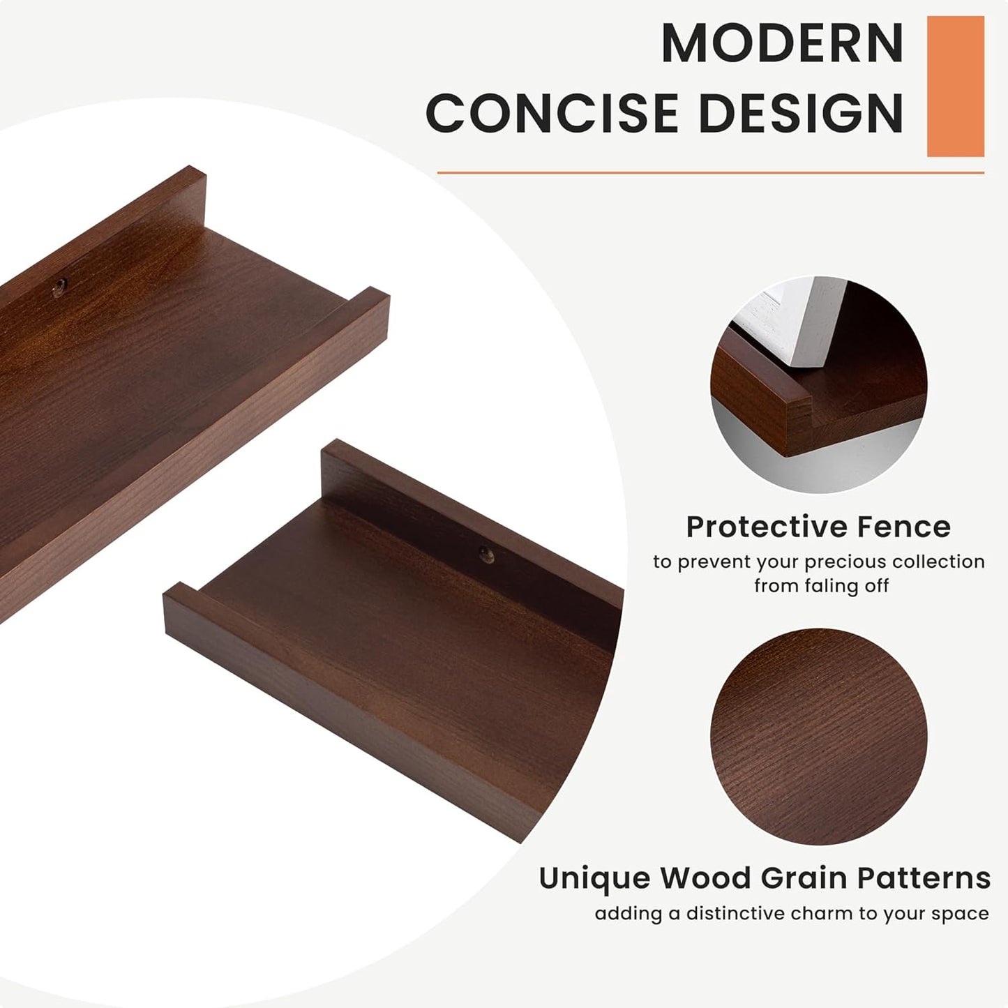 Picture Ledge Shelf, 72 inch Solid Ash Wood Floating Shelves Set of 2, Picture Ledge Photo Ledge Wall Mounted for Living Room Kids' Room Bedroom, Color Walnut