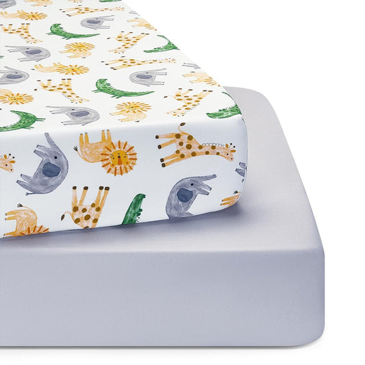 TILLYOU Baby Crib Sheets for Boys Girls, Super Soft Toddler Bed Sheets, 2 Pack Sheets for Standard Crib Mattress 28x52in, African Steppe