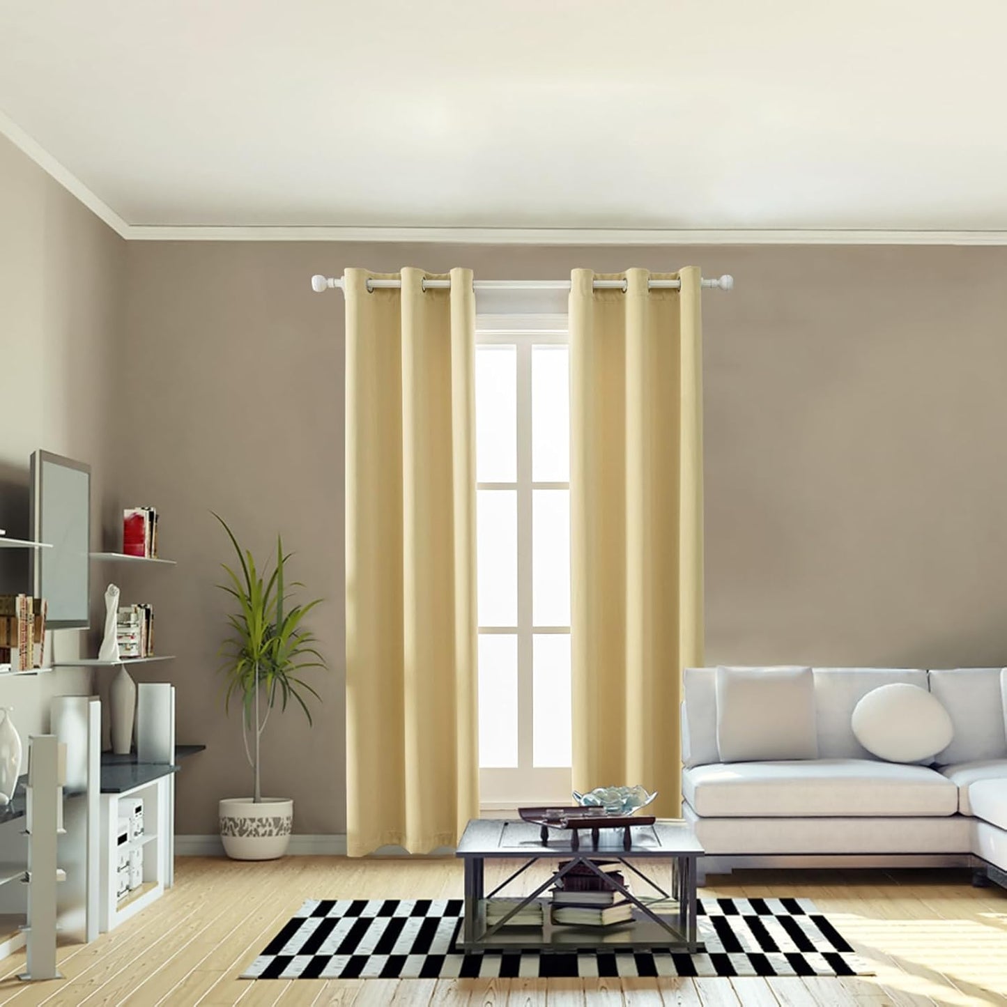 Anytime 100% Blackout Curtain Set, Thermal Insulated & Energy Efficiency Window Draperies for Guest Room, Full Shading Panels for Shift Worker and Light Sleepers（Beige, 2 Panels, 42W x 72L）