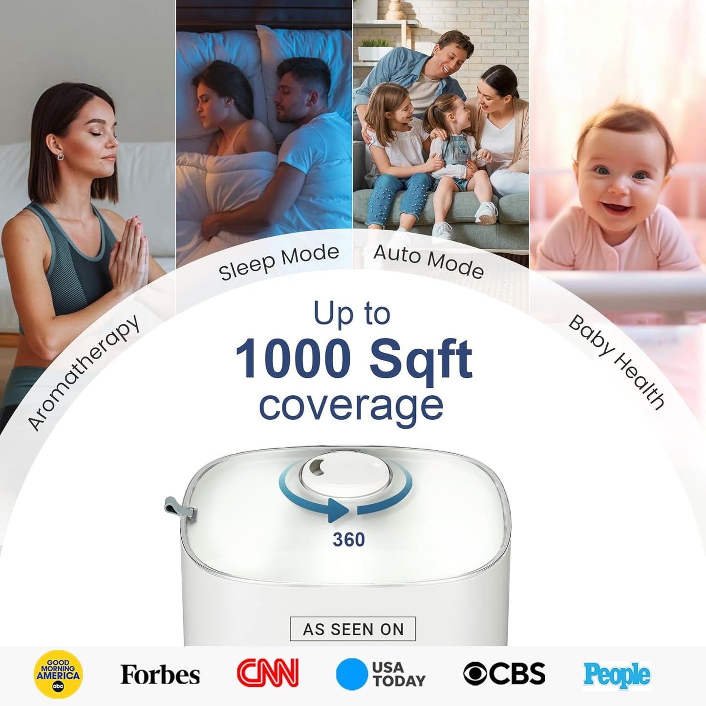 MIKO Ultrasonic Humidifiers for Bedroom Baby - Pre Filter, Wifi App controlled, Auto Mode, No Leak Design, Sleep Mode, Built-in Timer, Humidifier for Babies & Home