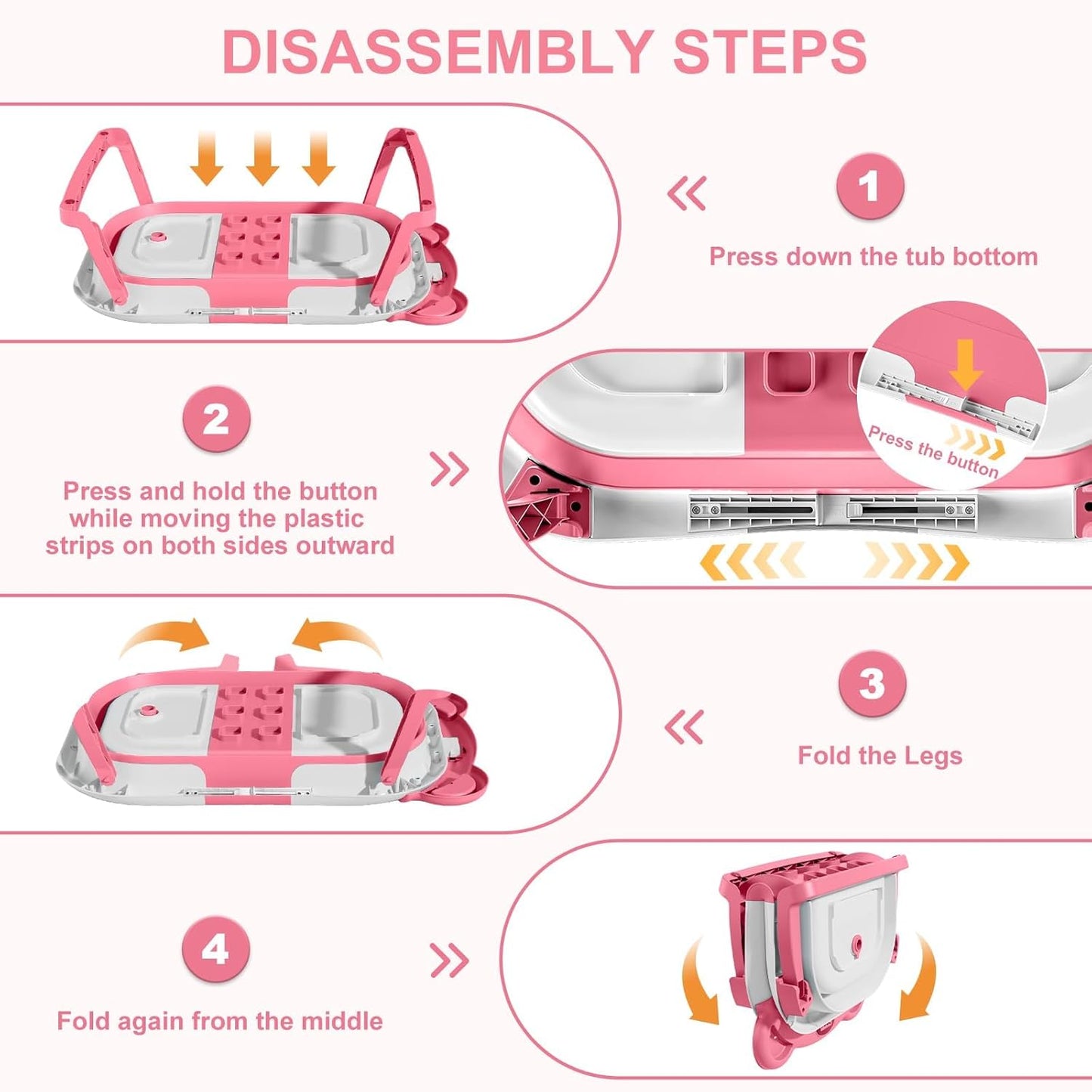 MoreFeel Collapsible Baby Bathtub for Newborn with Thermometer & 1 Hooded Towel & 1 Soft Floating Cushion,Portable Travel Bathtub with Drain Hole, Durable Foldable Baby Tubs for Infants to Toddler