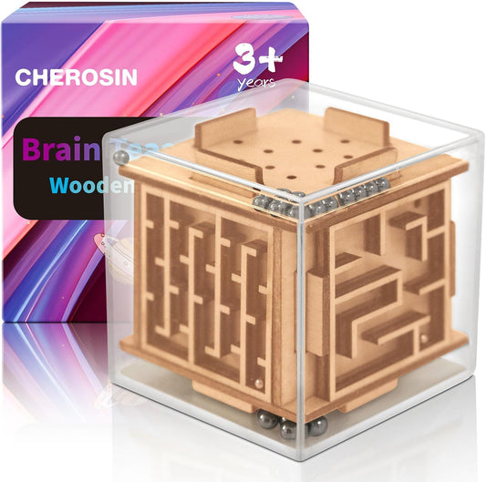Fidget Puzzle Cube Toy for Adults - 6-Sided Wooden Brain Teaser Magic Cube for Anxiety Relief,Handheld Fidget Maze Cube IQ Balance Games for Travel,Birthday Gifts for Kids Men Teenage Boys