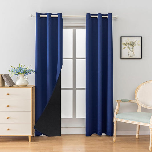 Anytime 100% Blackout Curtain Set, Thermal Insulated & Energy Efficiency Window Draperies for Guest Room, Full Shading Panels for Shift Worker and Light Sleepers（Navy Blue, 2 Panels, 42W x 72L）