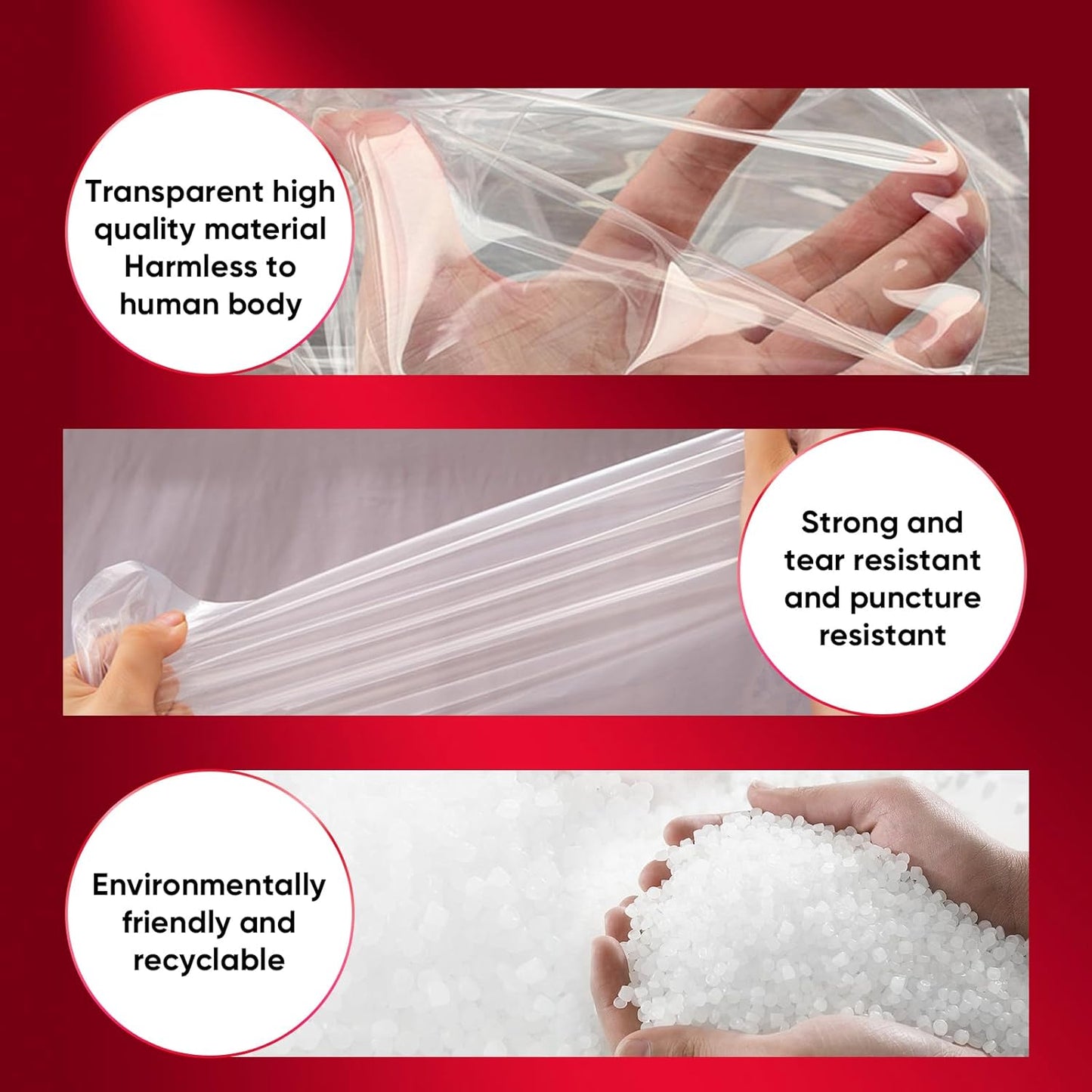 ZCHENBS® – Mattress Bags for Moving and Storage,Mattress Bag with Zippers,5 Mil Ultra-Thick Bed Bag,Waterproof,Anti-Tear,Heavy-Duty Mattress bag (Transaparent/Red, Queen-(2 Pack))