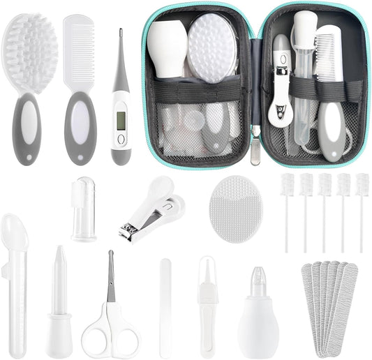 Baby Healthcare and Grooming Kit for Newborn Kids, 24PCS Upgraded Safety Baby Care Kit, Newborn Nursery Health Care Set, Baby Care Product (Grey White)