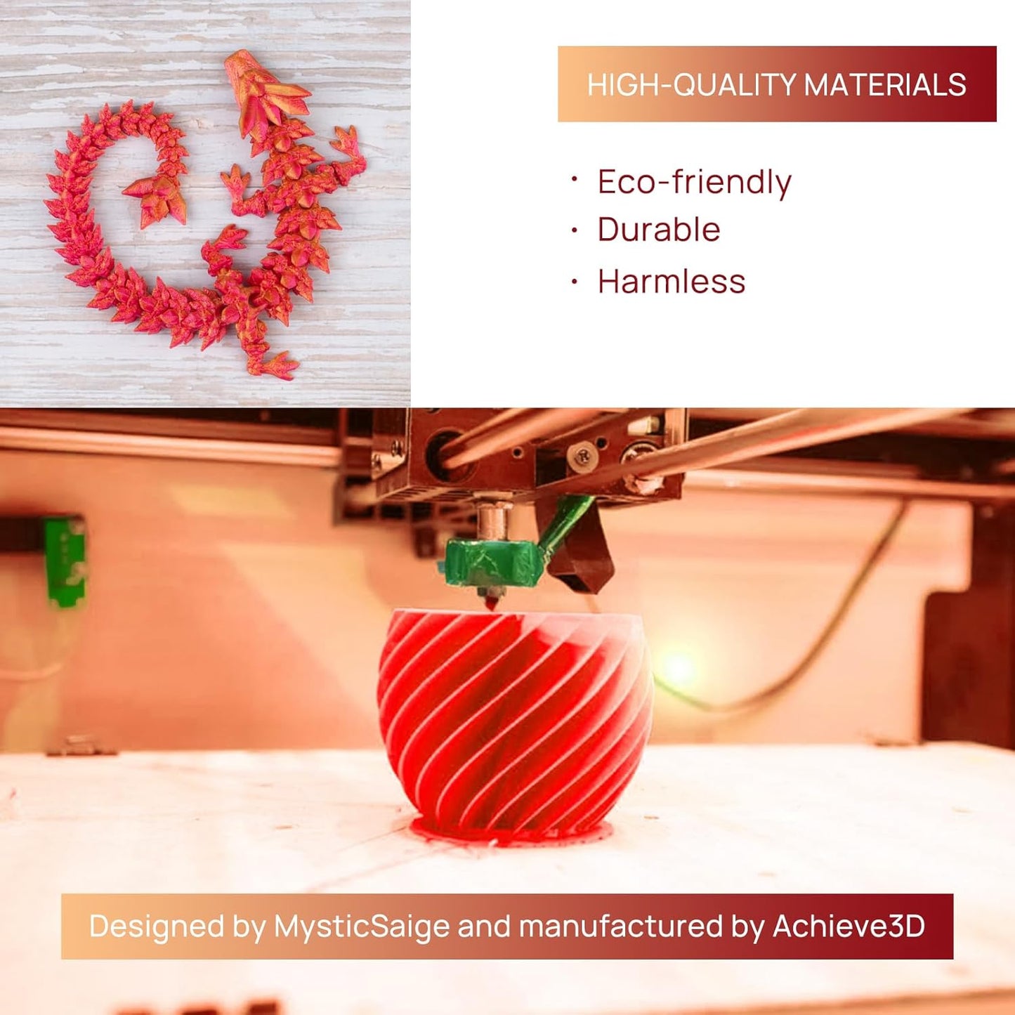 3D Printed Dragon Egg - Dragon Fidget, Crystal Dragon Articulated, Dragon Egg Decor 3D Printed Gift for Birthday for Home/Office Desktop Decor（Red）