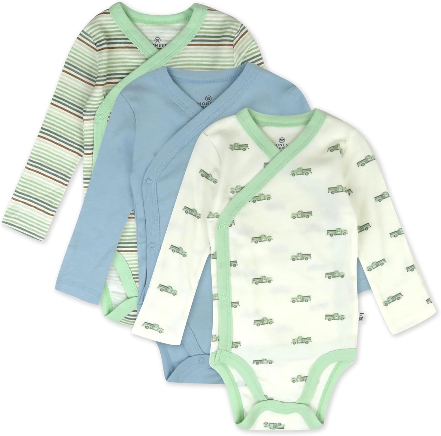 HonestBaby unisex-baby 3-pack Long Sleeve Side-snap Kimono Bodysuits Organic Cotton for Infant Baby Boys, Girls, Unisex