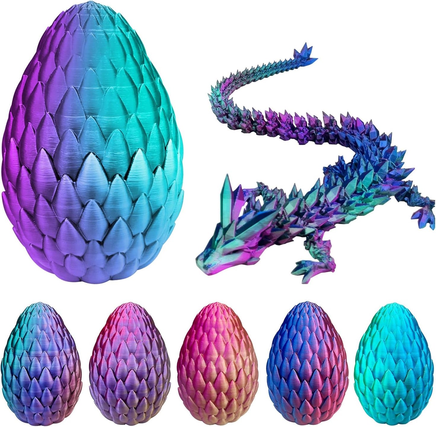 3D Printed Dragon with Dragon Egg 16.5'' Articulated Dragon Crystal Dragon Fidget Dragon Egg Toys Executive Desk Toys (Blue Burgundy, Dragon & Egg)