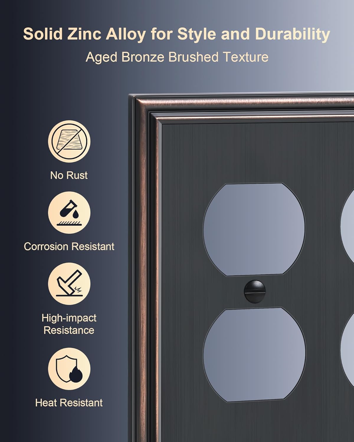 2-Pack Double Duplex Outlet Cover, Aged Bronze Decorative Switch Plates and Outlet Covers for Electrical Outlets, Durable Zinc Alloy Wall Plates, 2 Gang Receptacle Cover, Corrosion Resistant