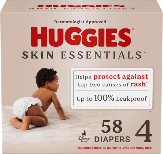 Huggies Size 4 Diapers, Skin Essentials Baby Diapers, Size 4 (22-37 lbs), 58 Count