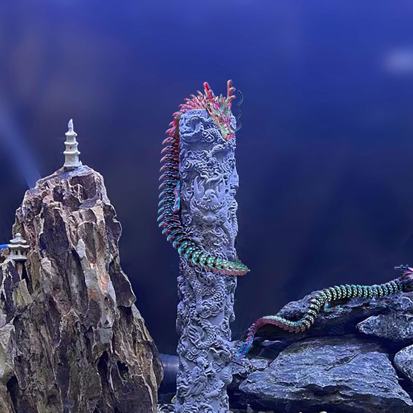 3D Printed Dragon, 17.7 Inch Articulated Dragon, Crystal Dragon, Dragon Fidget Toy, Home Office Decor Executive Desk Toys (RDBU)