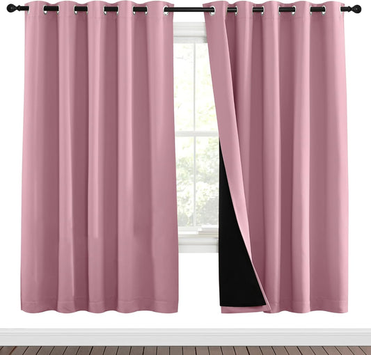 NICETOWN Crystal Pink Full Shade Curtain Panels, Pair of Energy Smart & Noise Blocking Out Blackout Drapes for Dining Room Window, Thermal Insulated Guest Room Lined Window Dressing(70 x 72 inch)