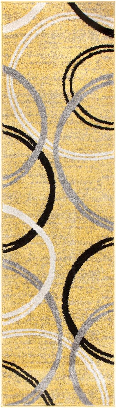 Rugshop Modern Wavy Circles Design Runner Rug 2' x 10' Yellow