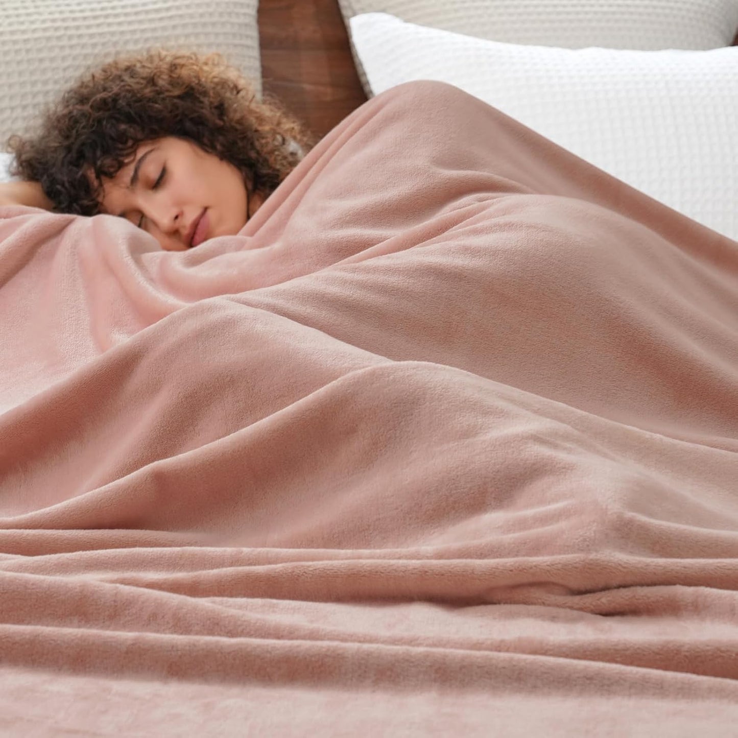 PHF Ultra Soft Fleece Blanket Queen Size, No Shed No Pilling Luxury Plush Cozy 300GSM Lightweight Blanket for Bed, Couch, Chair, Sofa Suitable for All Season, 90" x 90", Rose Pink