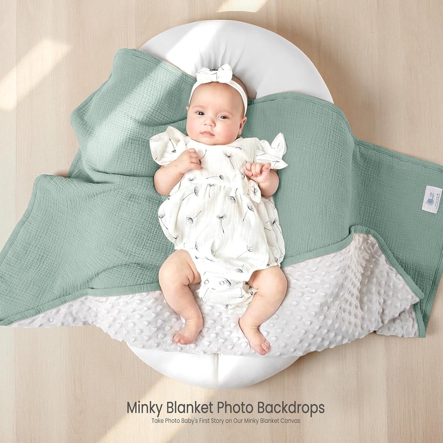 lulumoon Baby Blanket for Newborn Receiving: Minky Dot & Muslin Lightweight - Thermal Blanket Gift for Baby Shower & Hospital Welcoming 30"x40"（Sage）