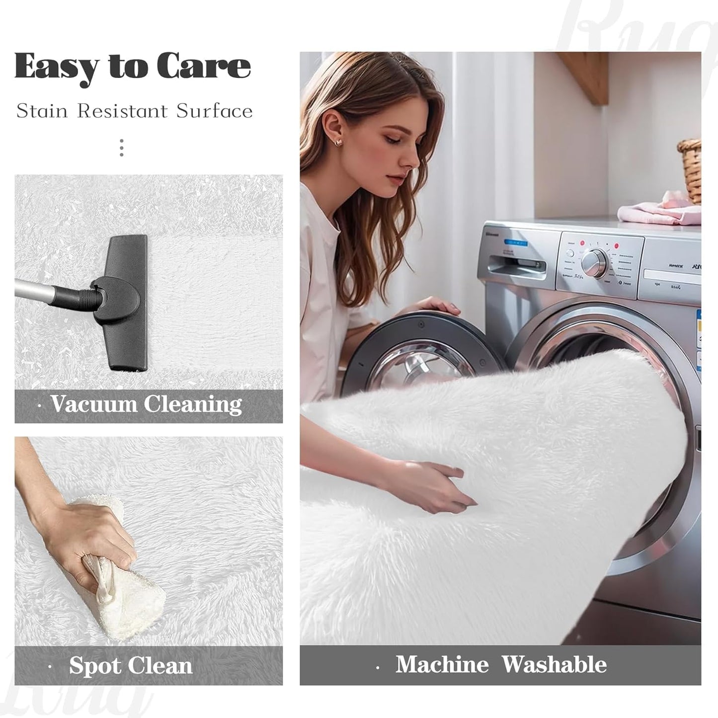 4x6 Area Rug for Living Room: Fluffy Shag Soft Washable Rugs Fuzzy Plush Indoor Carpet for Bedroom Nursery Playroom Dorm Kids Girls Boys Room (White, 4'x6')