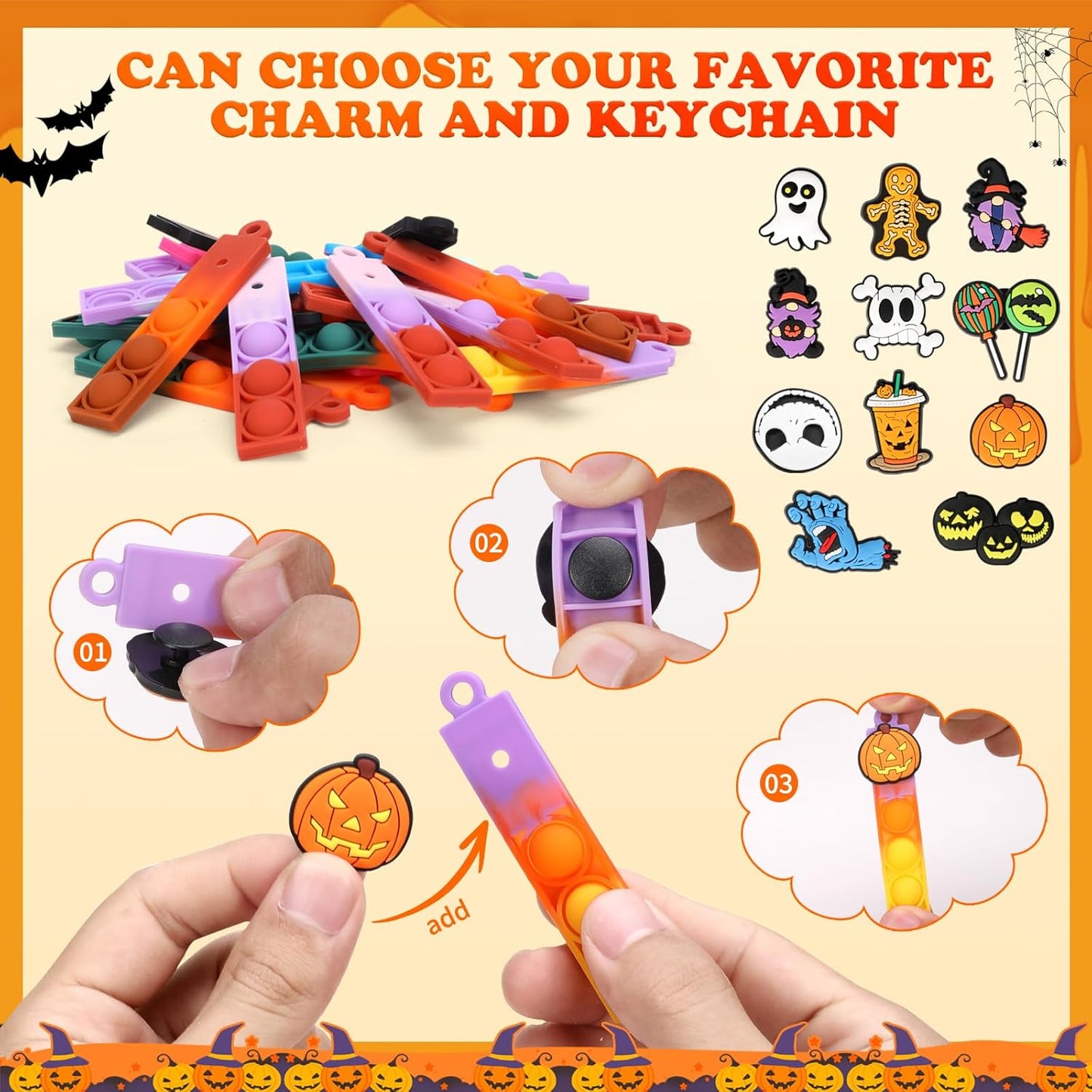 24pcs Halloween Mini Pop Fidget Toys Bulk Halloween Party Favors for Kids Pop Keychain Sensory Toys Bag Fillers Pop Toddler Birthday Carnival Treasure Classroom Prizes Stress Reliever Desk Toys