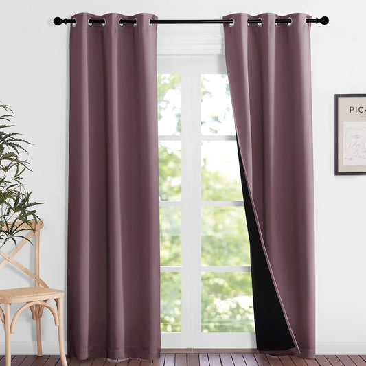 NICETOWN Dry Rose Blackout Curtains 84 inches Long, Full Light Blocking Drapes with Black Liner for Nursery, Noise Reducing Thermal Insulated Draperies for Doorway (2 Pieces, 37" Wide Each Panel)
