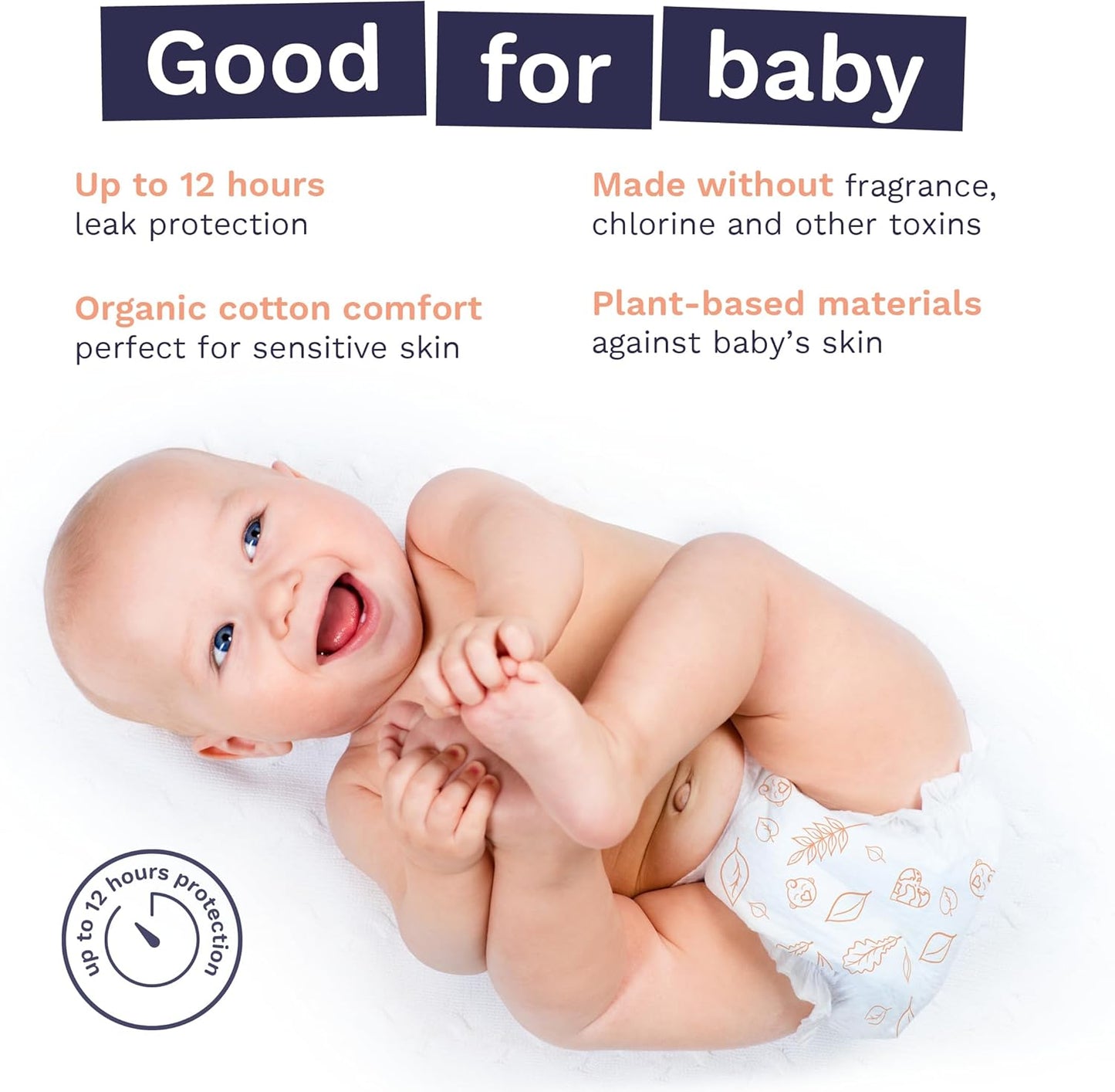 Pura Size 6 Eco-Friendly Diapers (29+ lbs) Totally Chlorine Free (TCF) Hypoallergenic, Soft Organic Cotton, Sustainable, up to 12 Hours Leak Protection, Allergy UK, 1 Packs of 18 Diapers