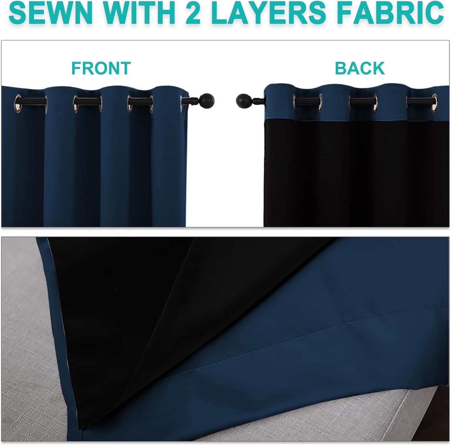 NICETOWN Moroccan Blue Full Shade Curtain Panels, Pair of Energy Smart & Noise Blocking Out Blackout Drapes for Dining Room Window, Thermal Insulated Guest Room Lined Window Dressing(62 x 84 inch)