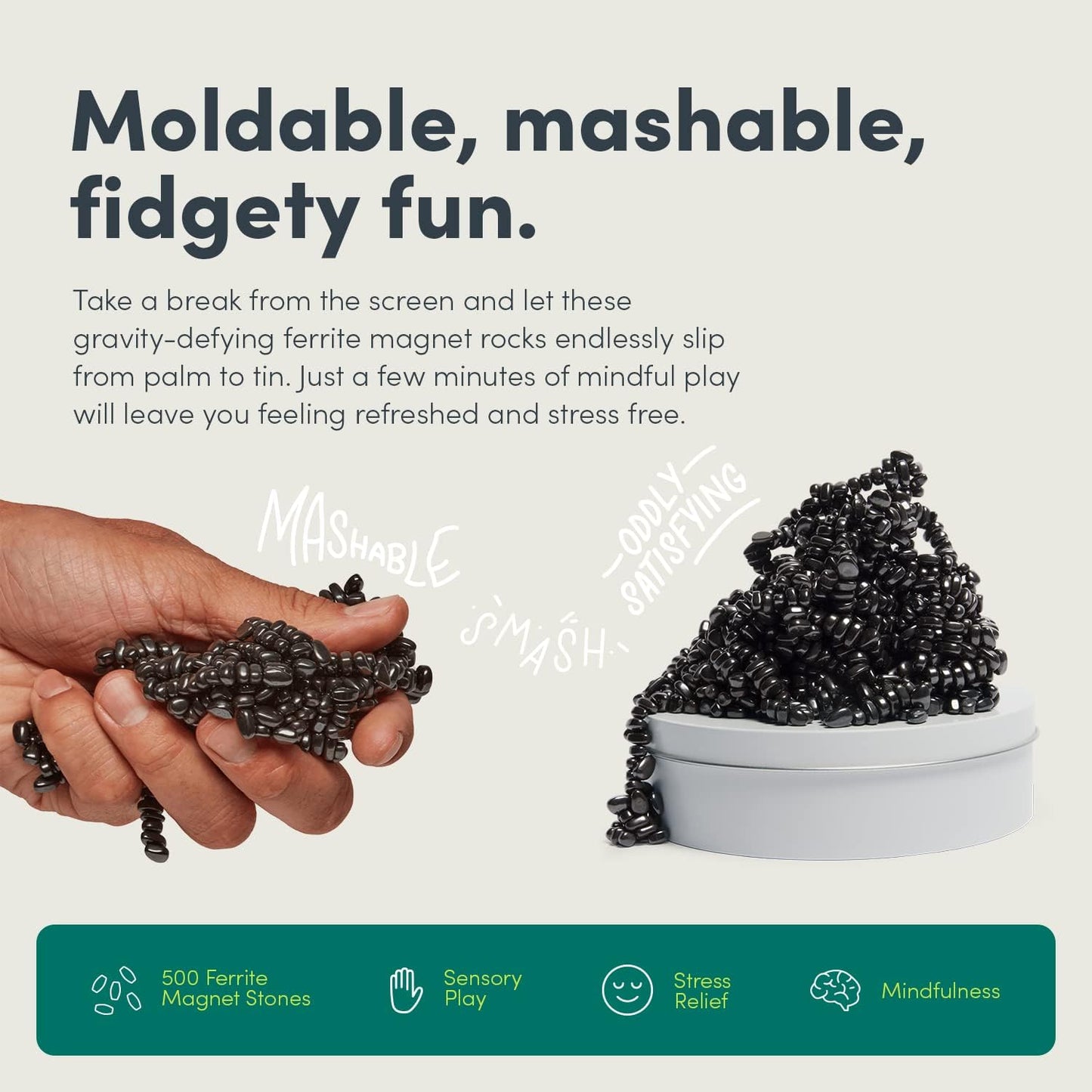 Speks Crags Ferrite Putty | Over 1,000 Smooth Ferrite Stones in a Metal Tin | Fun Quiet Fidget Toys for Adults and ADHD Desk Toys for Office | White, Large