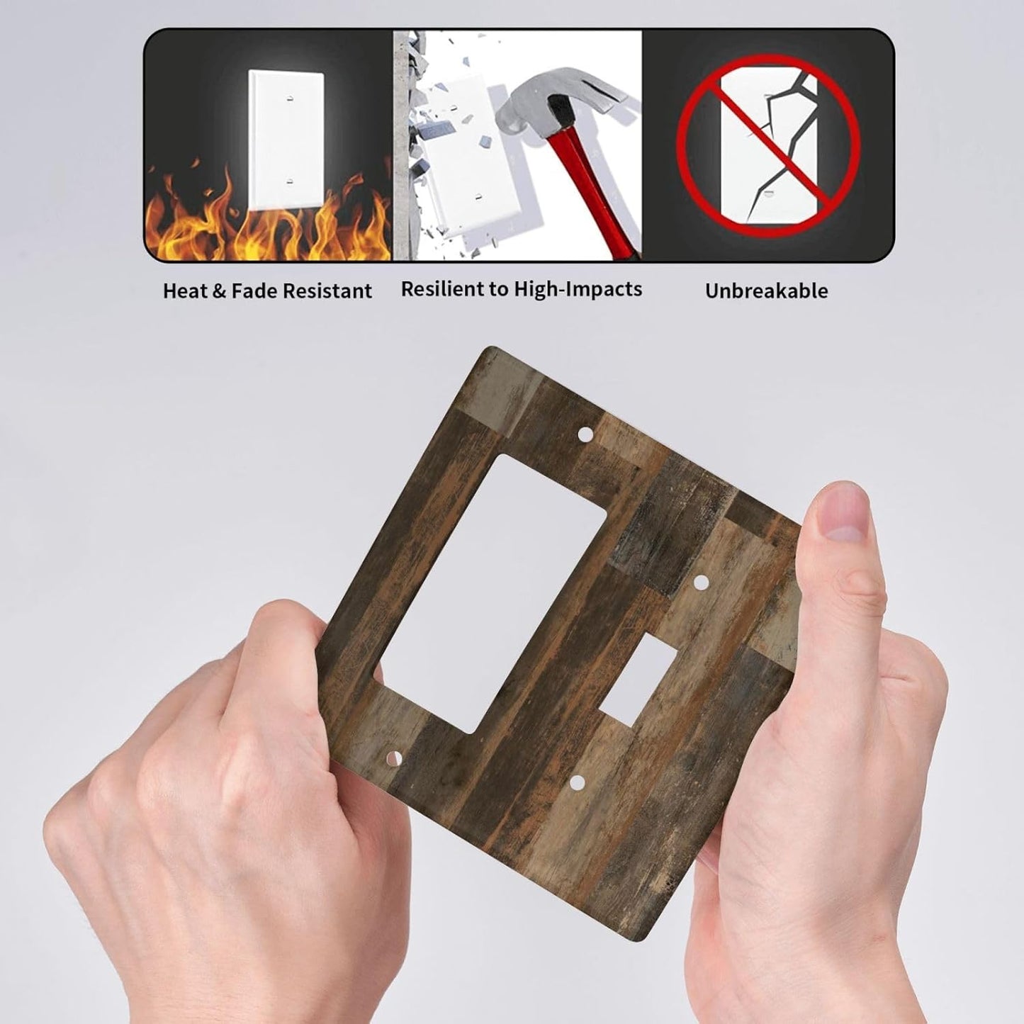 Rustic Brown Wood Grain Dark Oak Outlet Covers 1 Toggle 1 Rocker Combination Decorative Wall Plate Electrical Switch Plates Light Switch Cover Plate for Farmhouse Home Decor