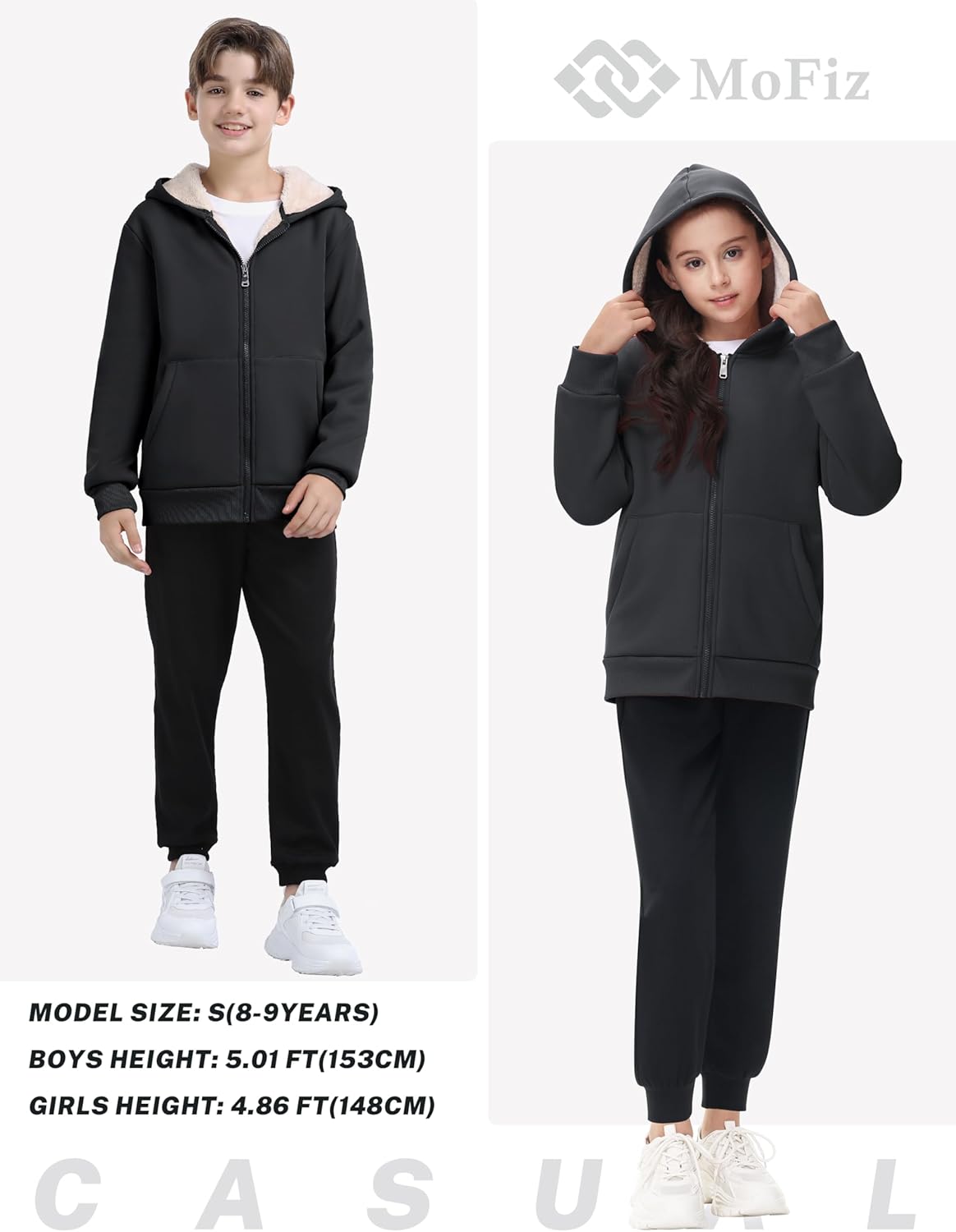 MoFiz Kids Fleece Jackets Sherpa Lined Hoodie Jacket Hooded Zip up Sweatshirt Coats for Boys Girls Winter Casual Outerwear