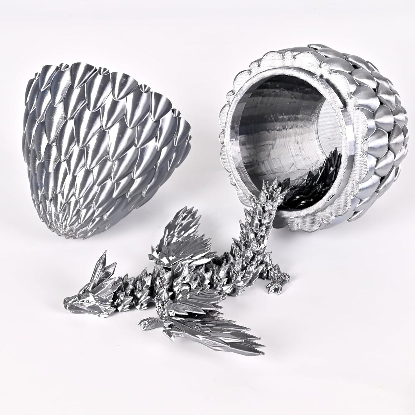 12inch Fly Dragon Egg, Year of The Dragon, 3D Printed Dragon, Executive Desk Toys, Articulated Dragon, Fidget Toys Gifts for Graduates Students Teachers Adults (Grey)