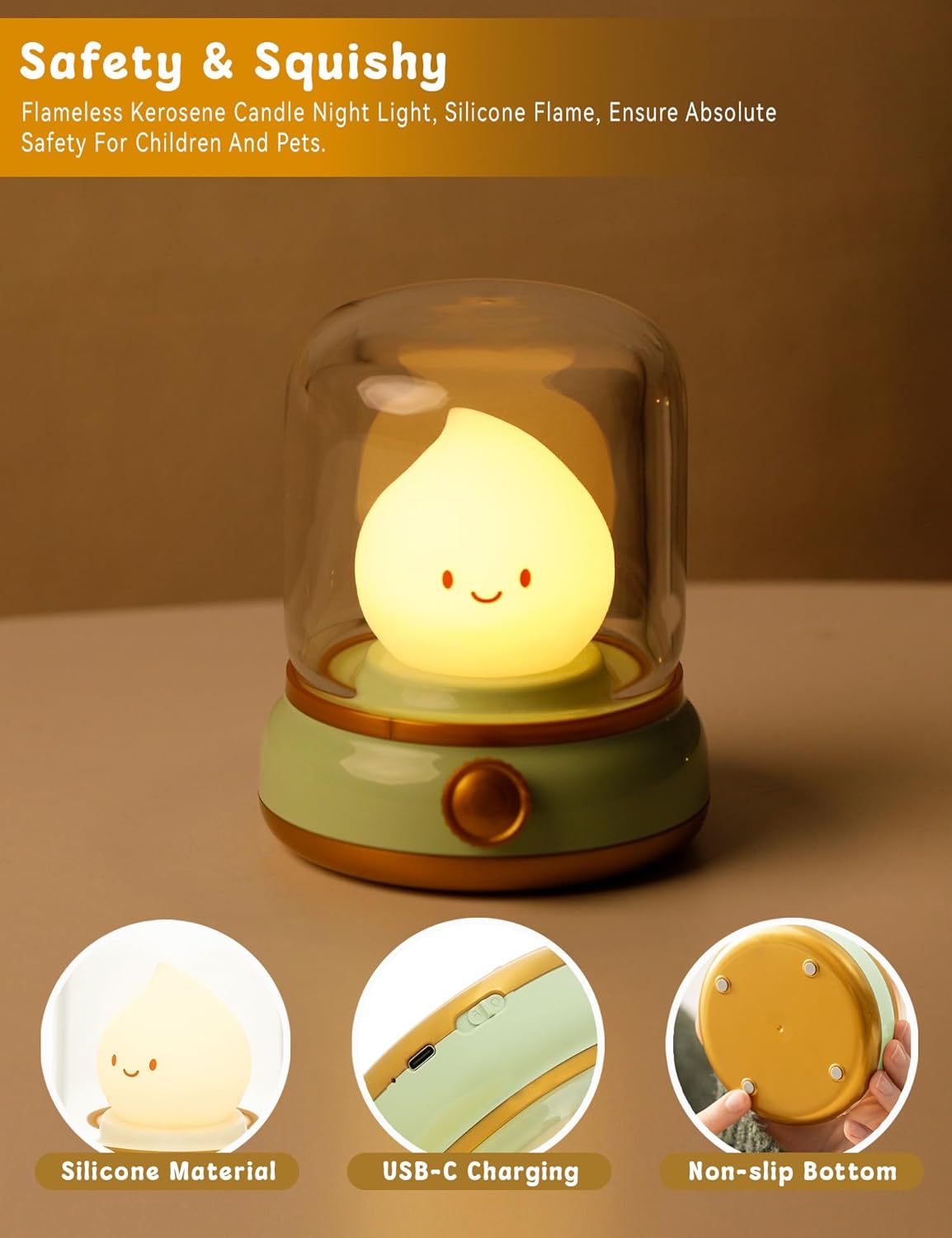 Cute Chibi Flame Lamp, Anime Cozy Lights, Retro Rechargeable Night Light, Decor, Cute Desk Accessories, Gifts.