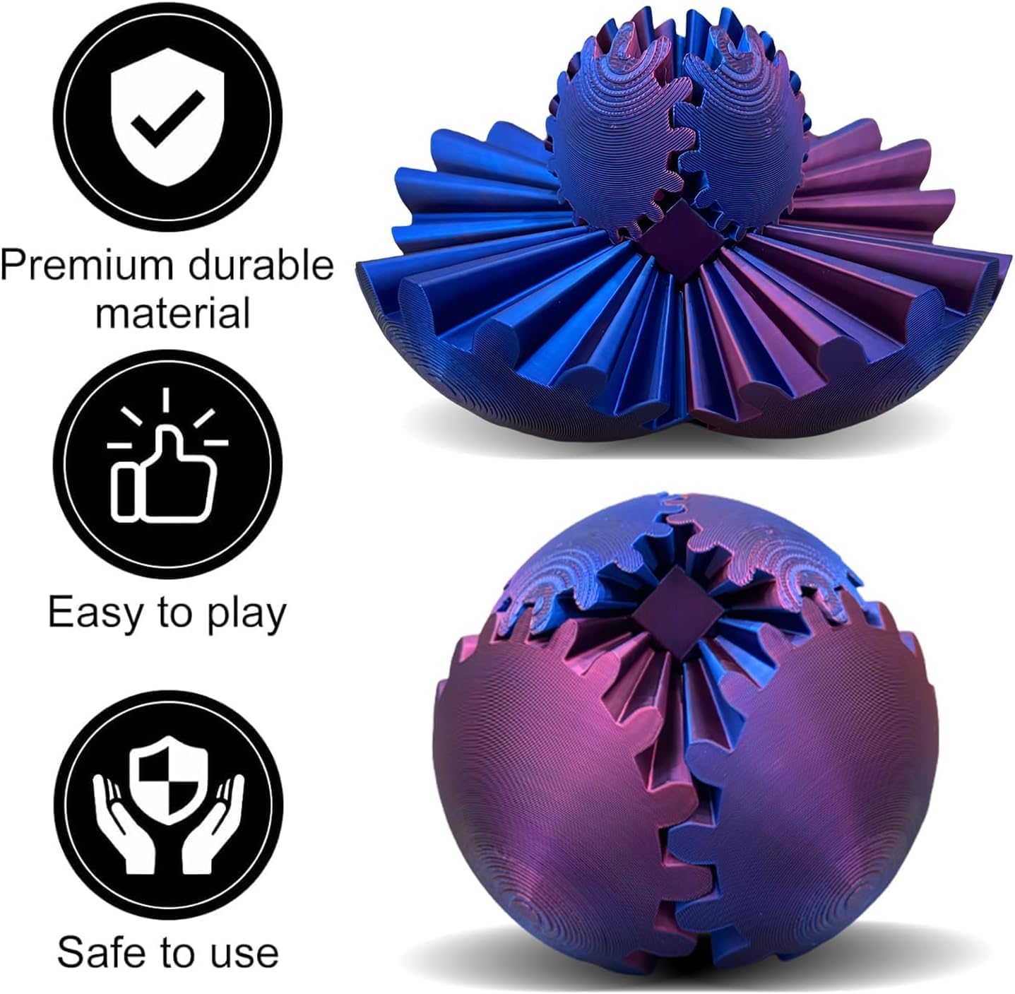 Gear Ball 3D Printed Gear Ball Spin Ball or Cube Fidget Toy, 2024 Gear Sphere, 3D Printed Gear Ball Spin Ball Gear Fidget Toy, Gear Ball Fidget Toy (Purple)