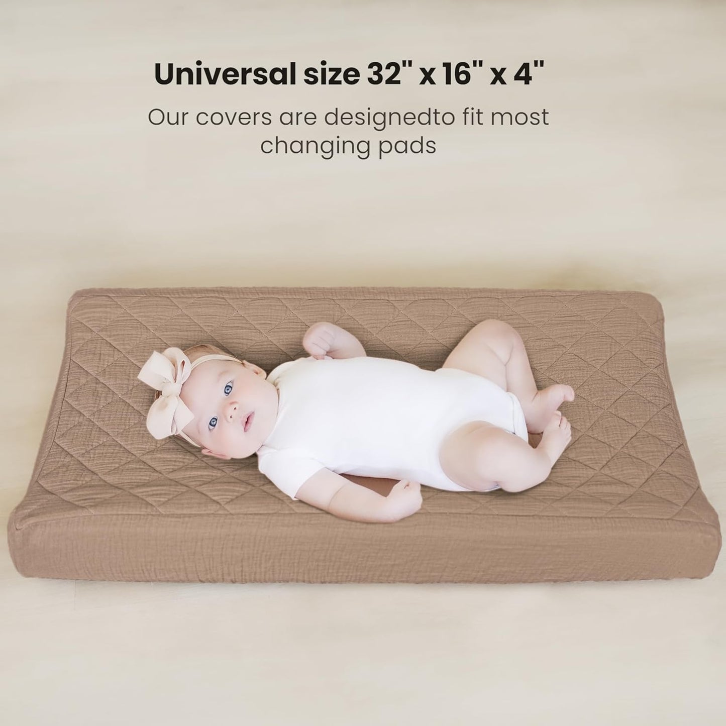 Konssy Waterproof Muslin Changing Pad Cover 2 Pack, Quilted Cotton Fitted Diaper Changing Table Cover, Soft Changing Pad Sheets for Girls Boys (Brown, Cream)