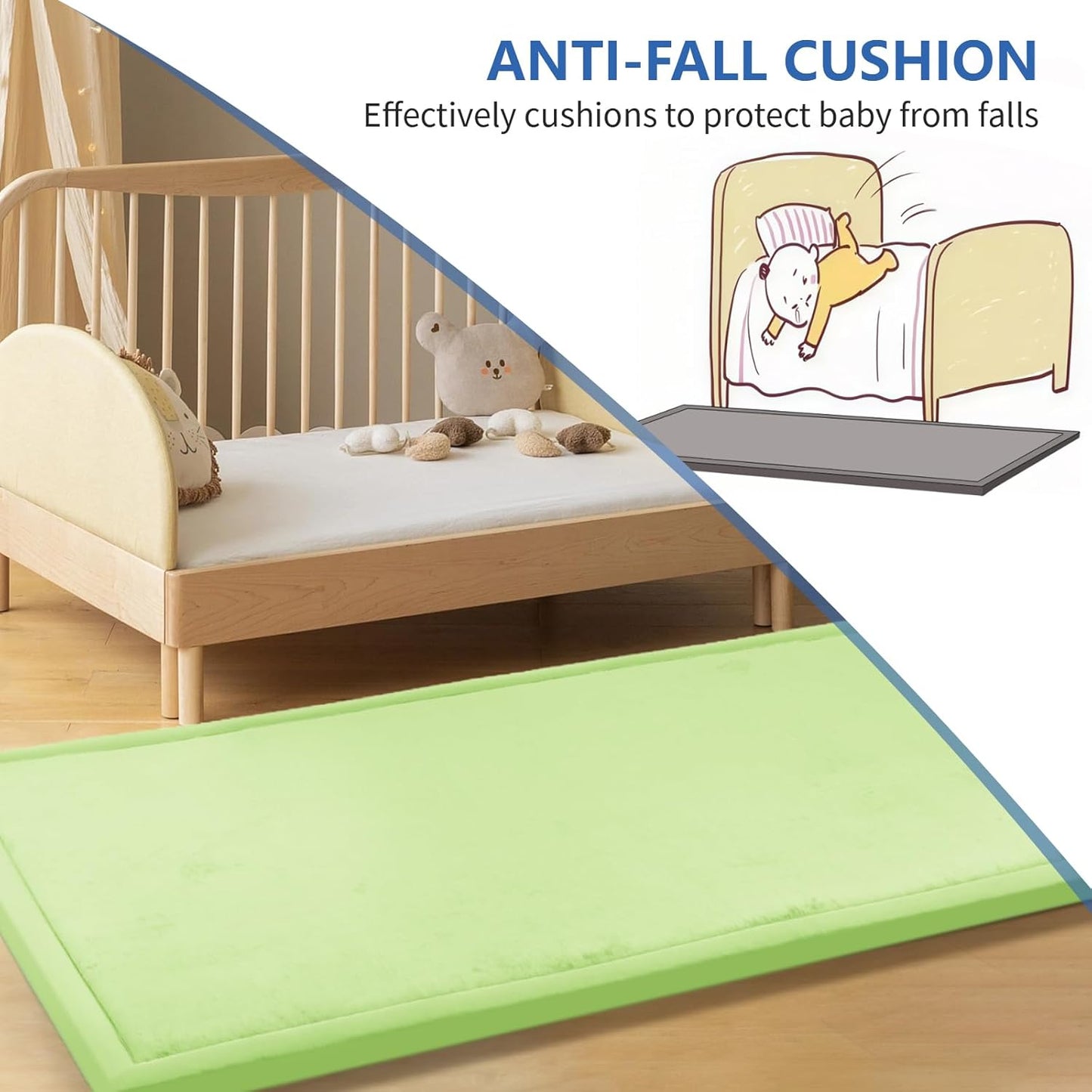 Play Mat for Babies Toddlers,1.3" Thick Elasti-Foam Anti-Fall Cushion Mat for Kids Room,28×72 Bedroom Bedside Rugs,Water-Repellent Soft Coral Velvet(Light Green)