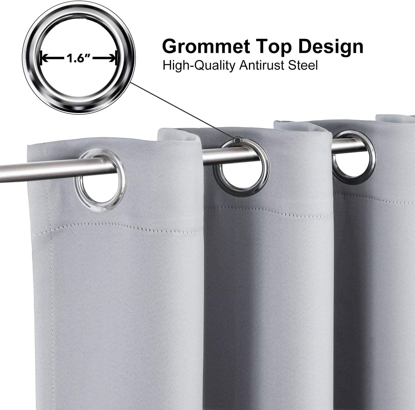 ChrisDowa Grommet Blackout Curtains for Bedroom and Living Room - 2 Panels Set Thermal Insulated Room Darkening Curtains (Light Grey, 52W x 54L)