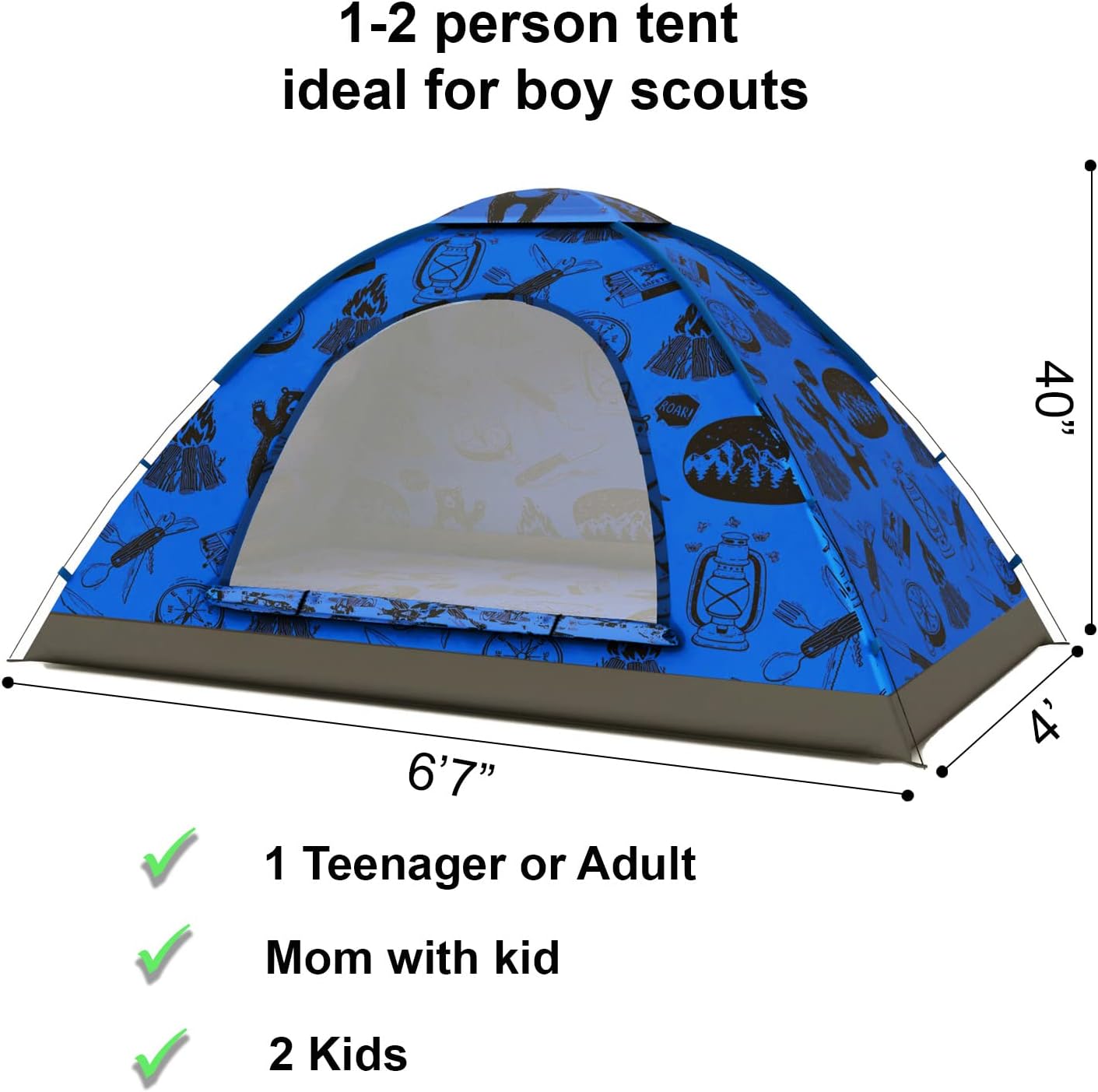 KidzAdventure 2 in 1 Indoor/Outdoor Tent for Kids, Small 1 or 2 Toddler/Kids Tent, Backpacking, Lightweight and Easy Pop up, Ideal for Backyard, Outside Camping, or Play Fort