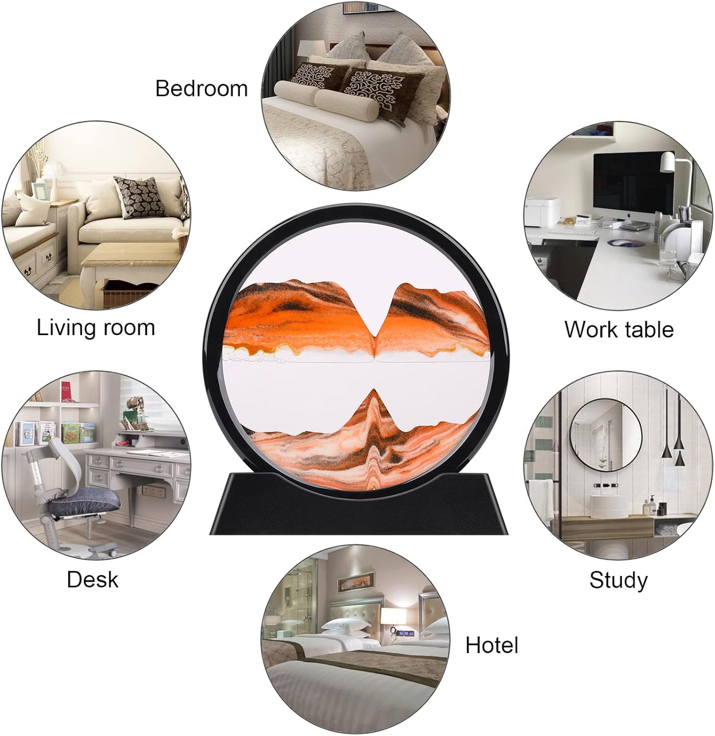 QLKUNLA Moving Sand Art Picture Liquid Motion 3D Deep Sea Sandscape in Motion Display Flowing Sand Frame Relaxing Desktop Home Office Work Decor Art Toys (7 inch, Orange)