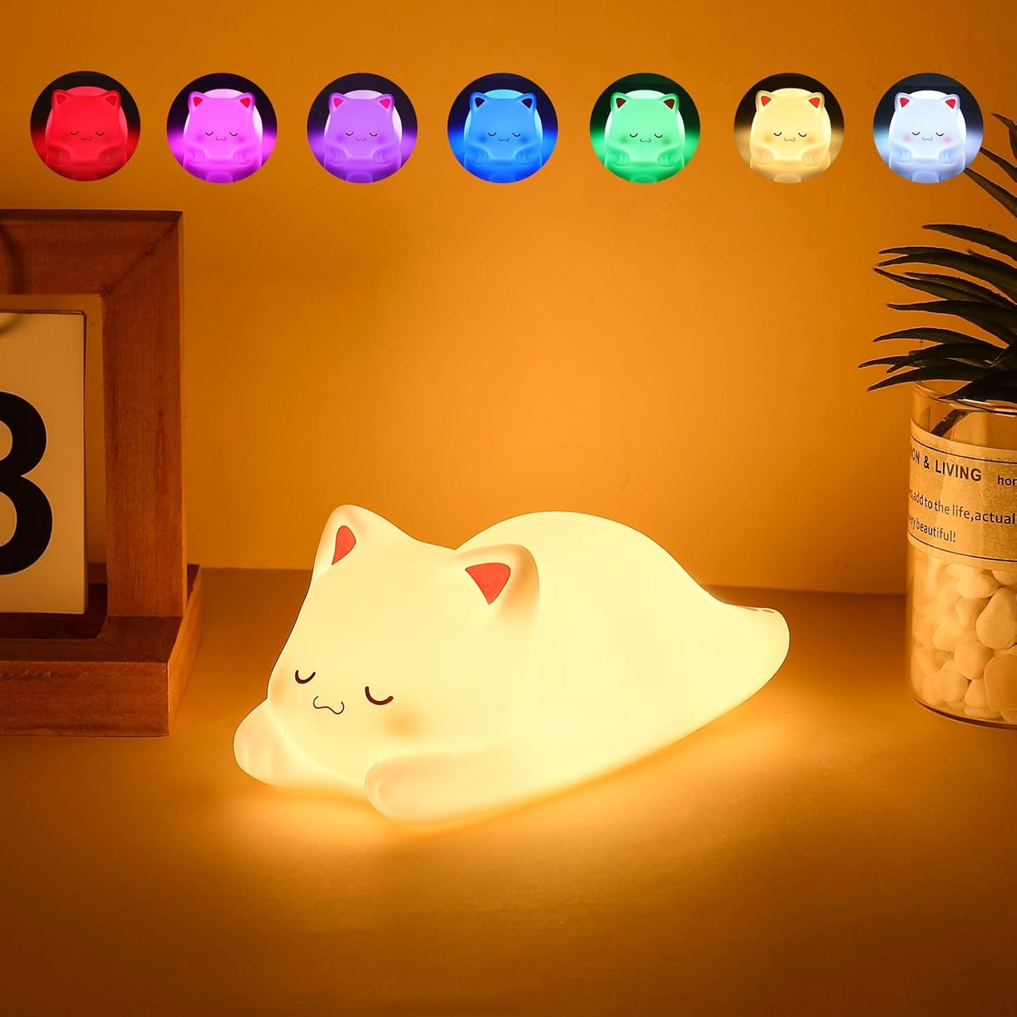 Tremdwoto Cat Night Light for Kids,Cute Colorful Night Light Baby Girl Squishy Night Light Lamp 1/3 Hour Timer Kitty Light Dimmable Nursery Lamp Nightlight (cat -Sleeping)