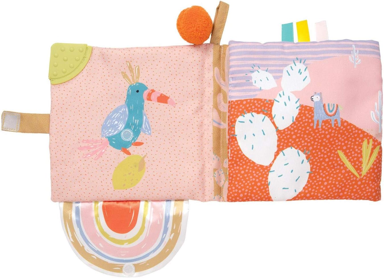 Manhattan Toy Llama Themed Soft Baby Activity Book with Squeaker, Crinkle Paper and Baby-safe Mirror Small