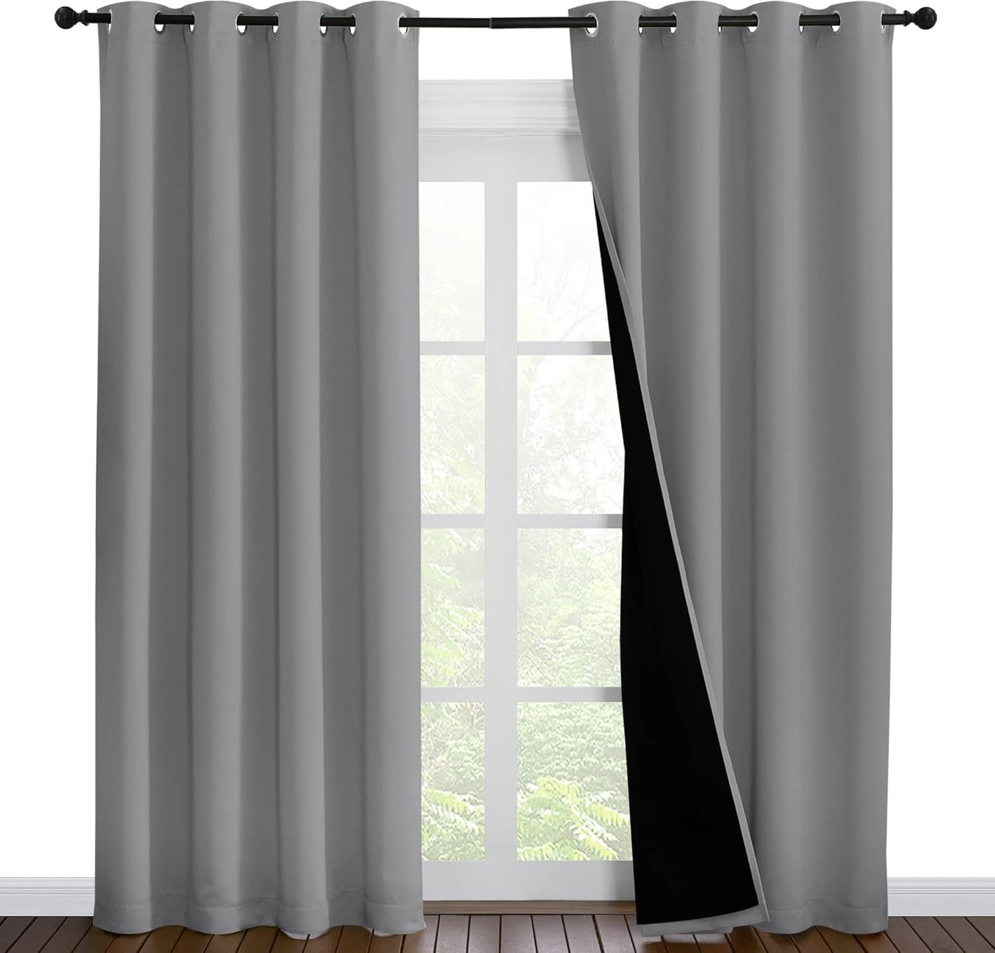 NICETOWN Full Shade Curtain Panels, Pair of Energy Smart & Noise Blocking Out Blackout Drapes for Dining Room Window, Thermal Insulated Guest Room Lined Window Dressing(Silver Grey, 55 x 86 inch)