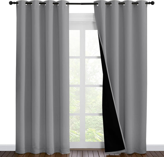 NICETOWN Full Shade Curtain Panels, Pair of Energy Smart & Noise Blocking Out Blackout Drapes for Dining Room Window, Thermal Insulated Guest Room Lined Window Dressing(Silver Grey, 55 x 86 inch)
