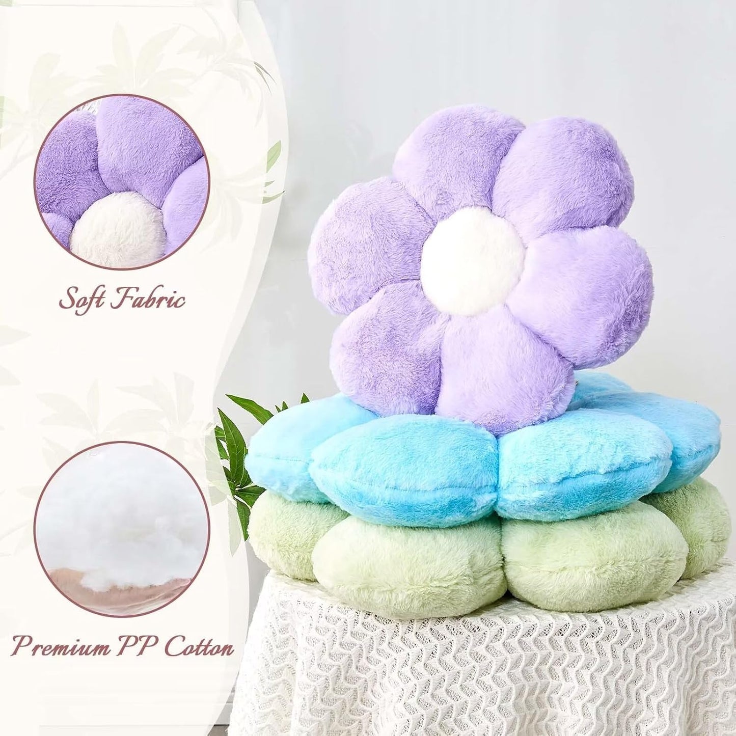 Lavender Flower Pillow, Cute Decorative Flower Shaped Throw Pillow with Faux Rabbit Fur, 19.6" Soft Flower Plush Throw Pillow Floor Pillows Room Décor for Bedroom Living Room