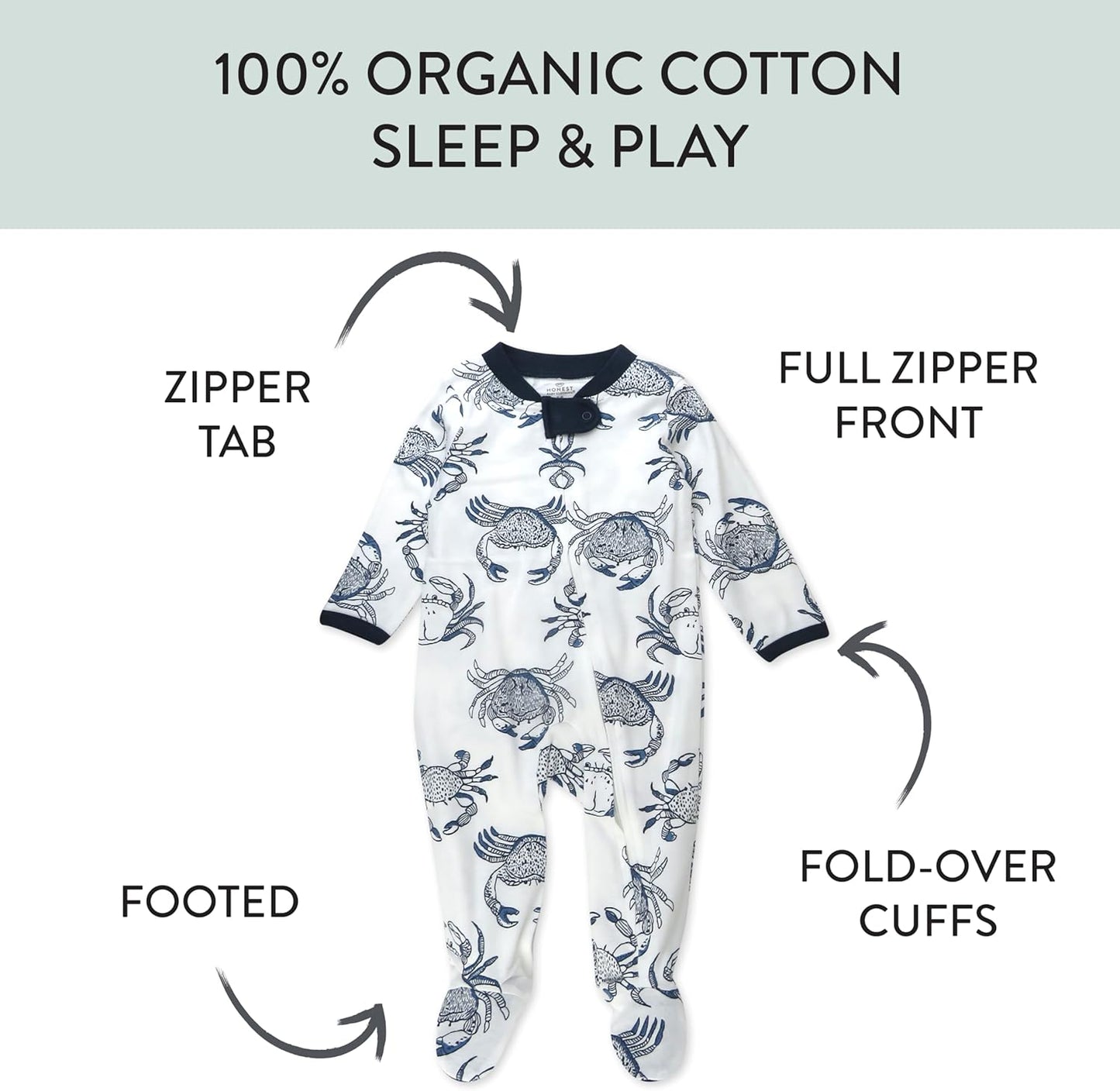 HonestBaby Baby Sleep N' Play One-Piece Zip-Front Footed Organic Cotton Pajama Sleeper