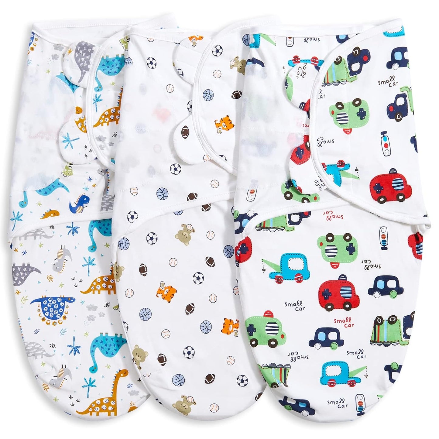 Bubble bear Baby Swaddle Blankets for Baby Boy Girl 0-3 Months,Hypoallergenic Skin-Friendly Swaddle,Cute Little Soccer Ball, Dinosaur, Adjustable Newborn Sleep Sack, 3 Pack