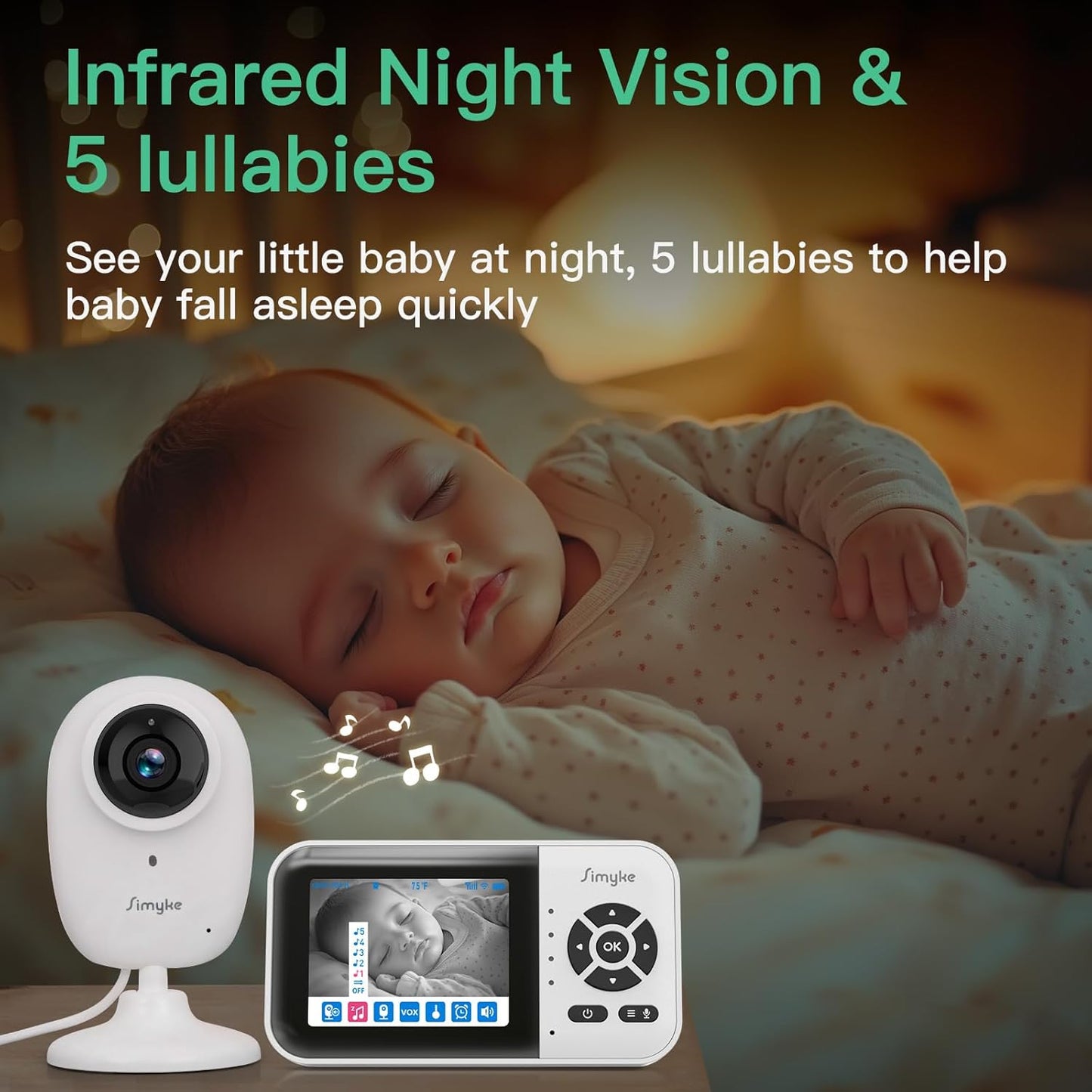 Smart Video Baby Monitor with Camera and Audio,Dual Mode,WiFi On/Off Switch,2.8inch Display,App,1080p Camera,1500ft Long Range,Night Vision,Feeding Clock,Temperature Detection,2-Way Talk