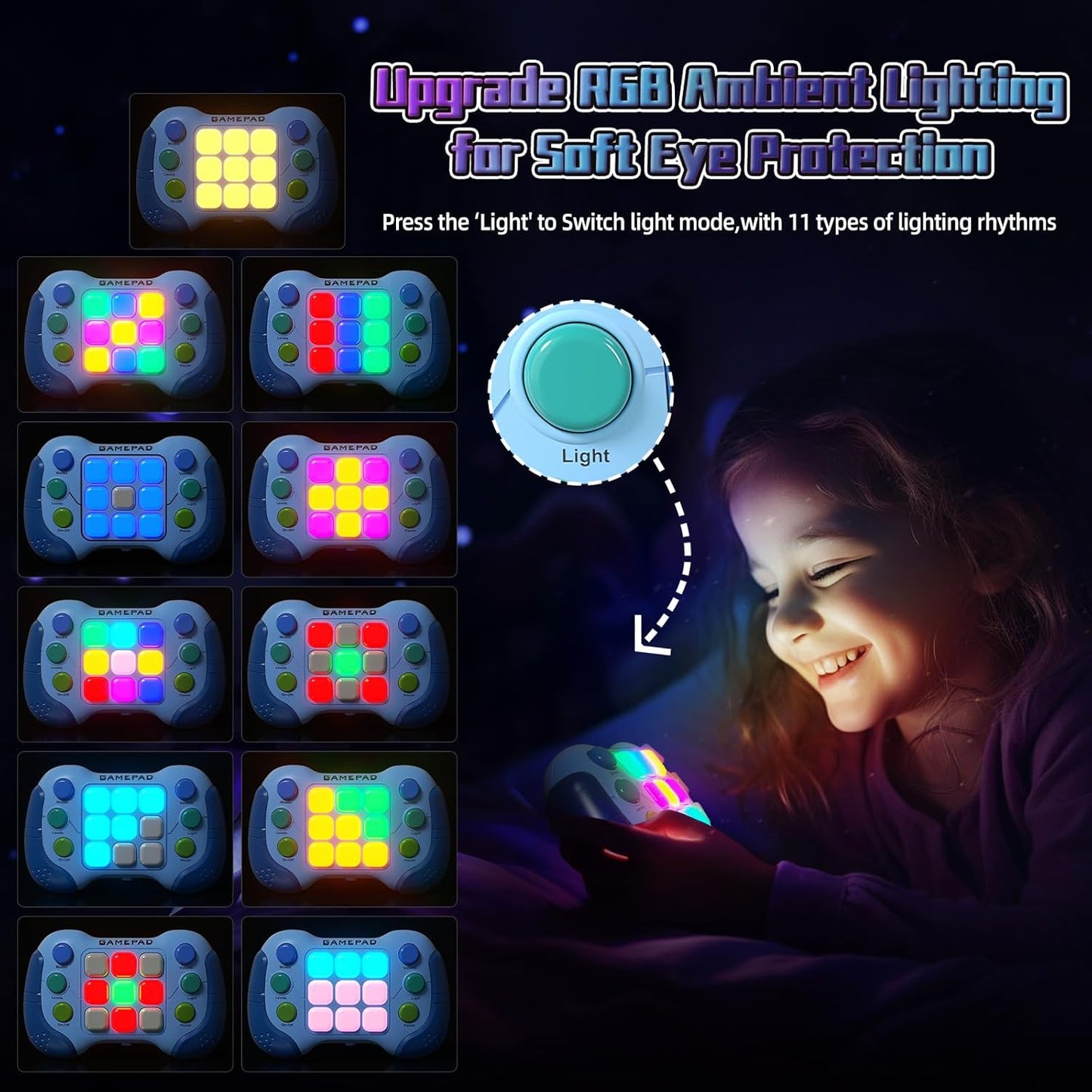 2024 New Fast Push Game Light Up Pop Fidget Toys,Its Electronic Handheld Game for Kids Teens Adults,Youth Quick Push Buttons Gamepad,Xmas Birthday Gifts Toys for Boys Girls,Ages 3 and Up(Blue)