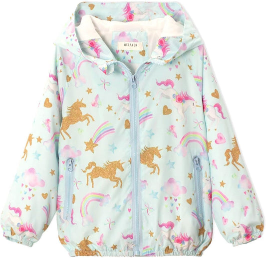 WELAKEN Lightweight Jacket for Girls Kids & Toddler II Girls' Print Water-Resistant Jacket