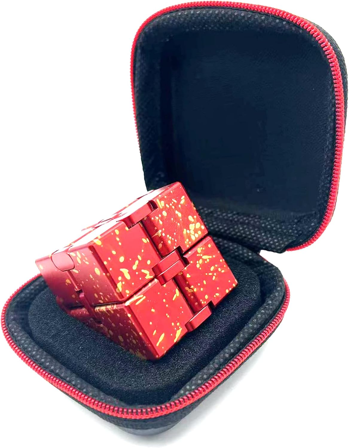 Metal Fidget Toys Infinity Cube for Men Gadgets Anxiety Stress Relief Aluminum Alloy Material (RED & Yellow)