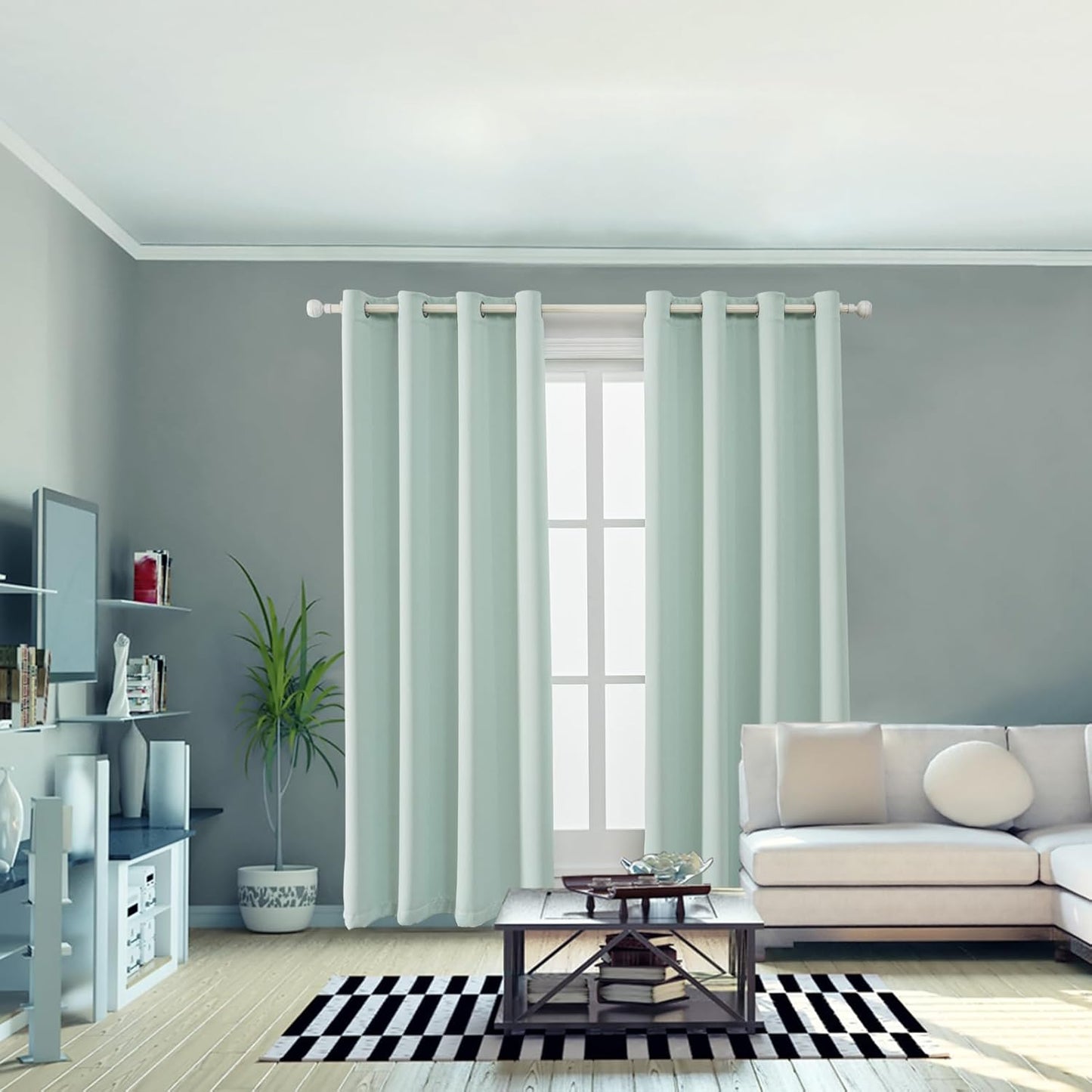 Anytime 100% Blackout Curtain Set, Thermal Insulated & Energy Efficiency Window Draperies for Guest Room, Full Shading Panels for Shift Worker and Light Sleepers（Light Blue, 2 Panels, 52W x 95L）