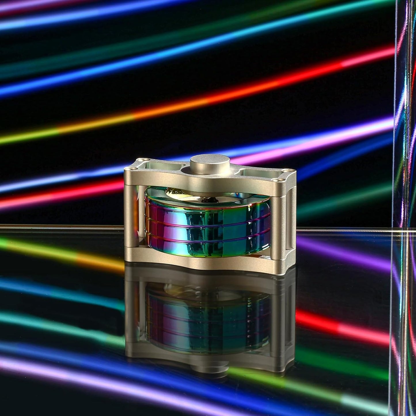 Metal Spinning Top Fidget Toys Perpetual Motion Machine, Silent Spinners Gyro Desk Toys Tech Gadgets for Adults with Anxiety, Kinetic Toy Long Lasting Exceed 30 Mins, Illusion Multicolor