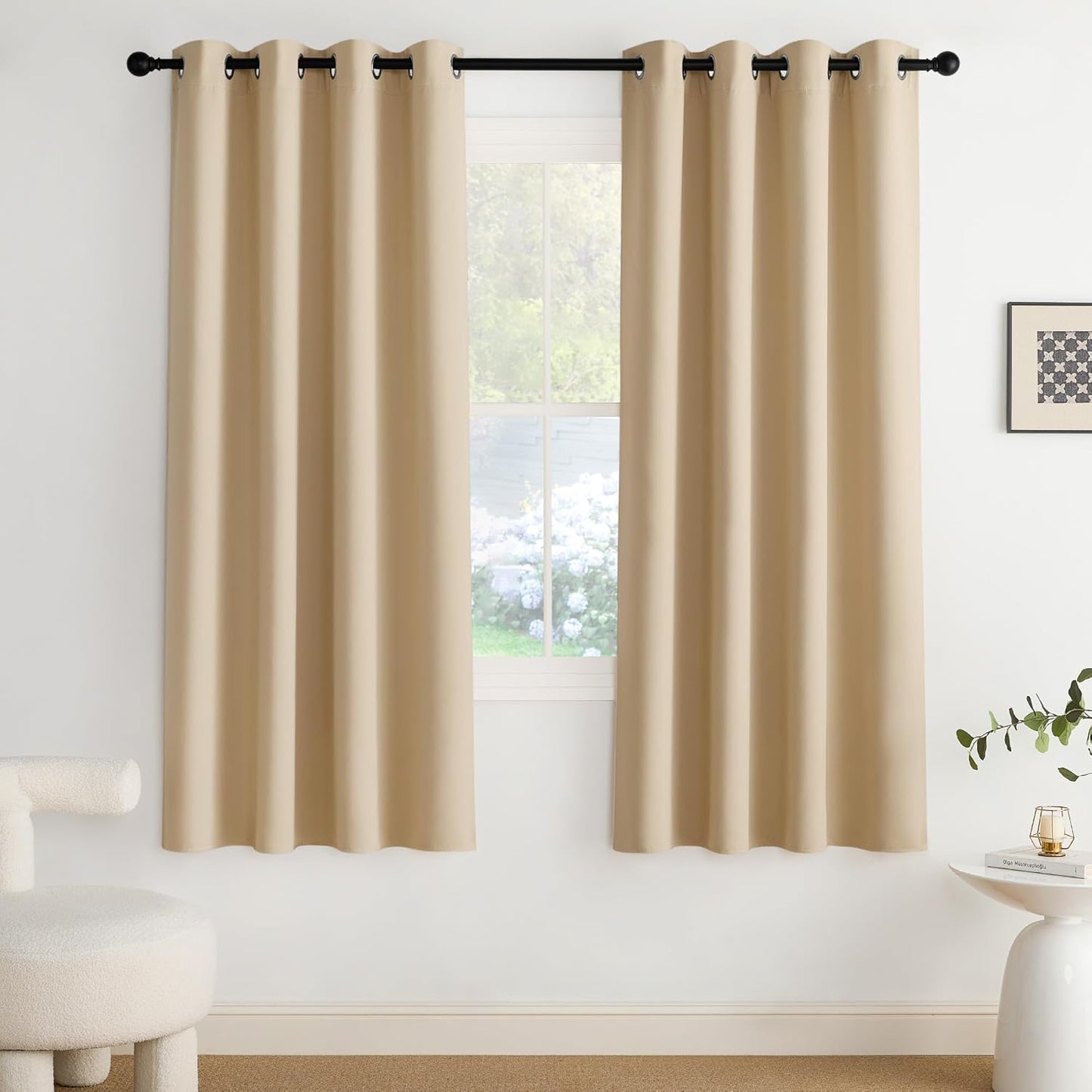 NICETOWN Biscotti Beige Blackout Curtains 72 Inches Long Thermal Insulated 2 Panels Set, W52 Soundproof Light Blocking Drapes for Living Room, Bedroom, Window, Girls Room, W52 x L72