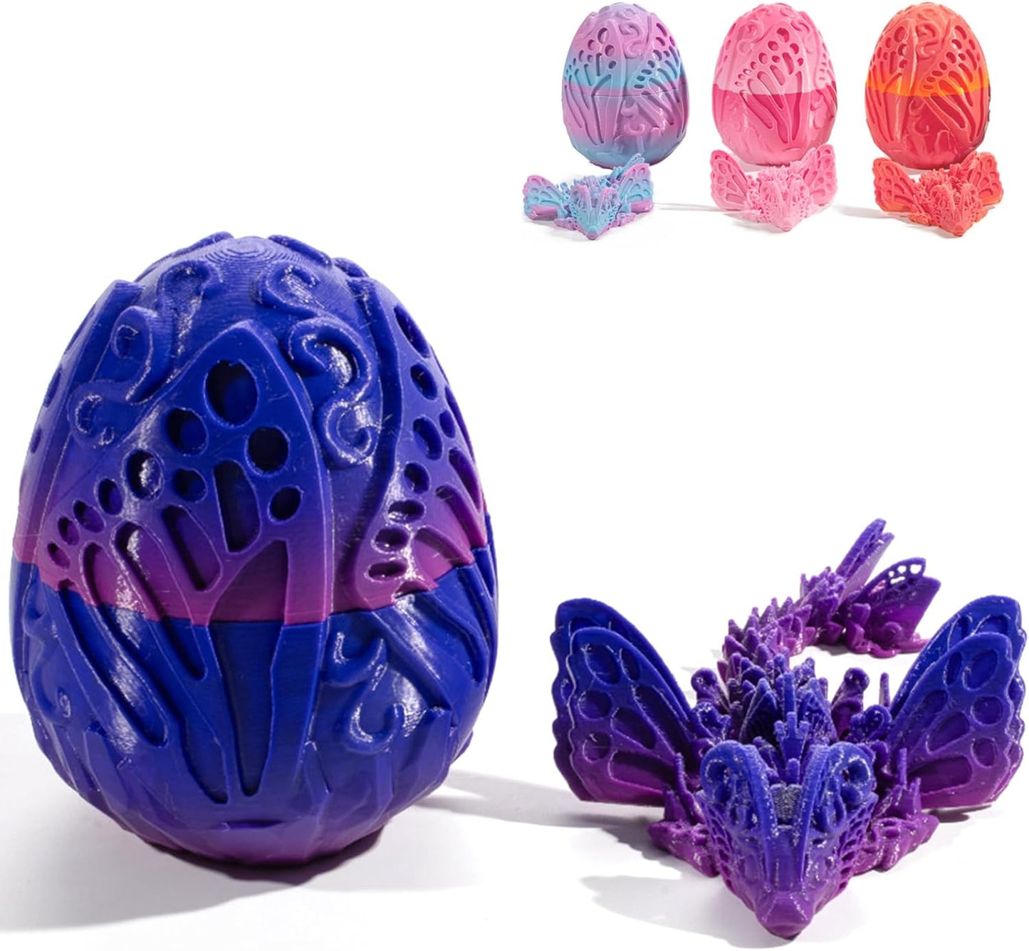 3D Printed Dragon Egg with Dragon Inside, Fully Articulated Butterfly Dragon in Egg, Dragon Fidget Toy, Home/Office/Desktop Décor, Easter Basket Stuffers, Gift for her (Sunset)